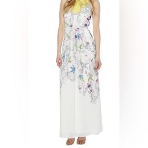 TED BAKER Ellly Passion Flower Print Halter Chiffon Maxi Dress Size 3 US 8 NWT